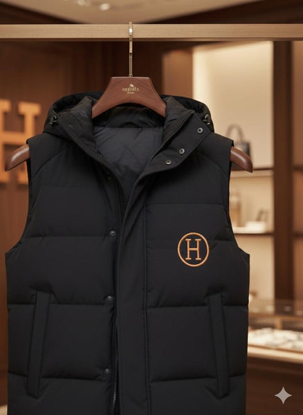 Luxury Black Puffer Sleeveless Jacket with Hood