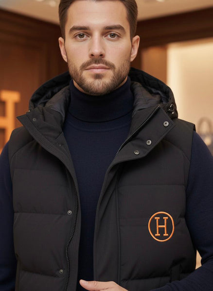 Luxury Black Puffer Sleeveless Jacket with Hood