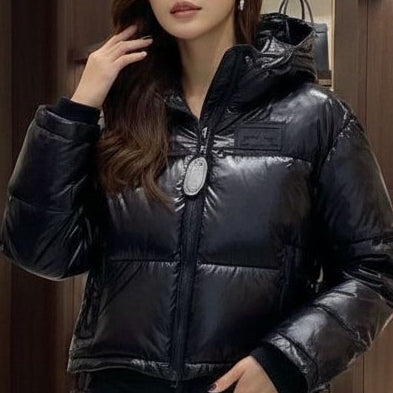 Black Glossy Puffer Jacket Luxury Warmth with Modern Style