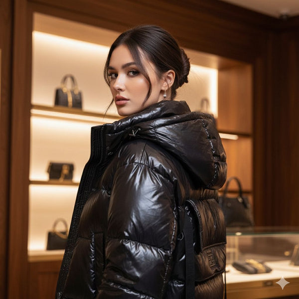 Black Glossy Puffer Jacket Luxury Warmth with Modern Style