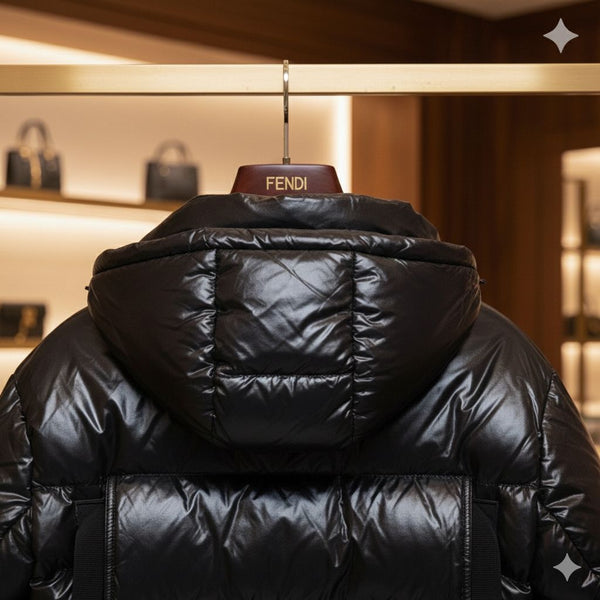 Black Glossy Puffer Jacket Luxury Warmth with Modern Style