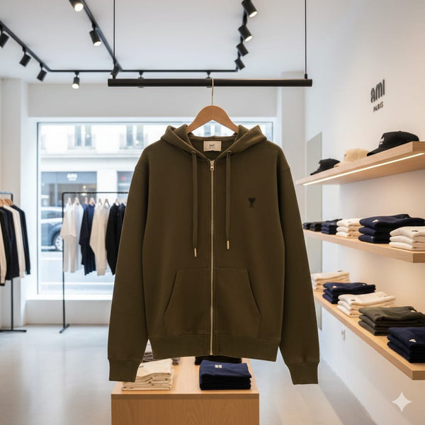 Imported Brand Olive Green Zip-Up Hoodie