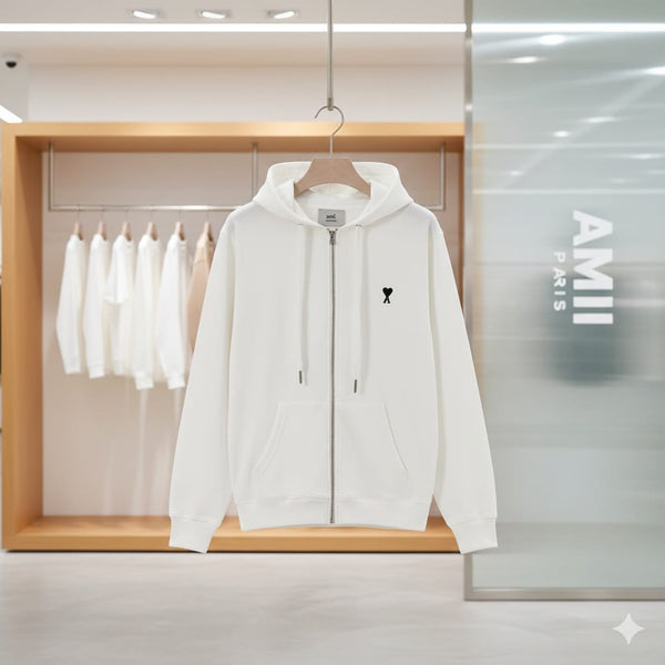 Luxury White Zip-Up Hoodie Classic & Premium Comfort