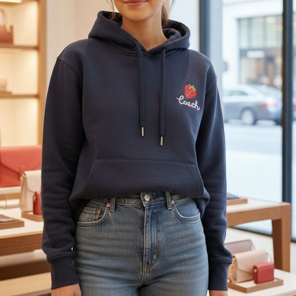 Luxury Navy Blue Strawberry Graphic Hoodie