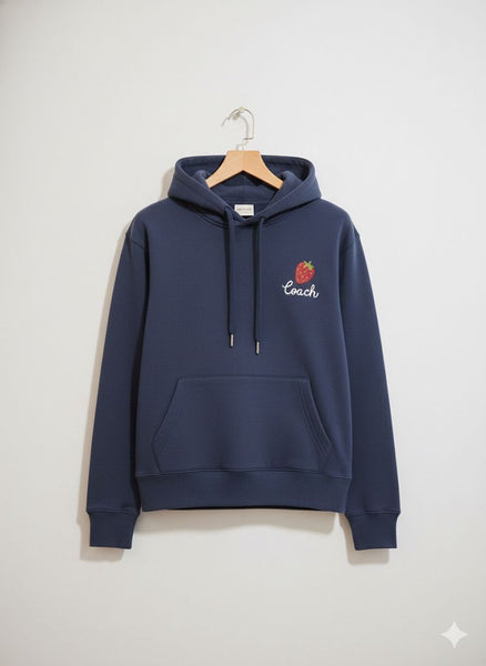 Luxury Navy Blue Strawberry Graphic Hoodie