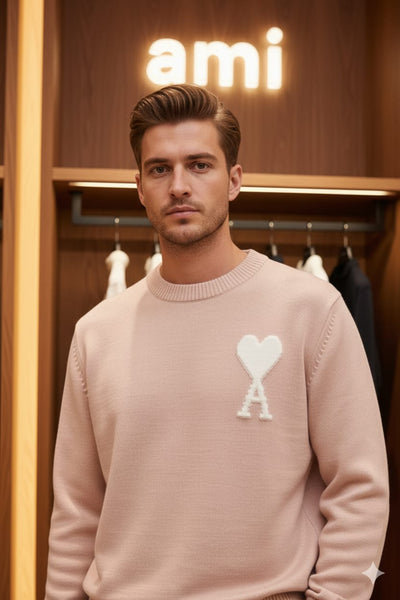 Luxury Crewneck Sweater with Heart Logo  Bold Contemporary Style