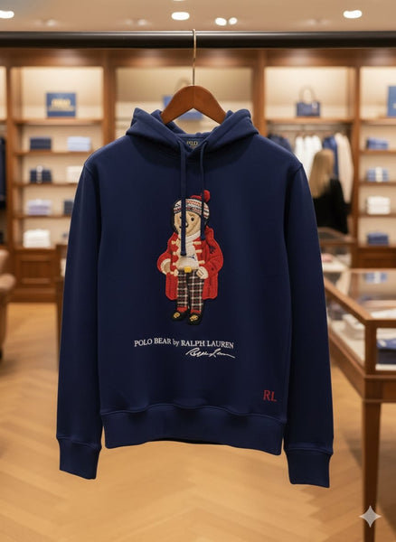 Navy Blue Polo Bear Hoodie – Classic & Cozy Style