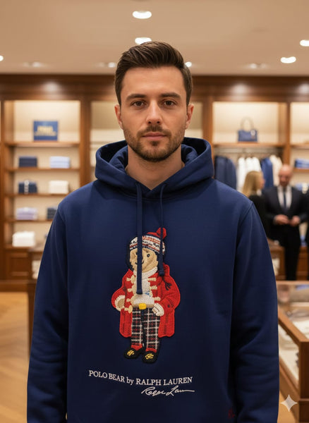 Navy Blue Polo Bear Hoodie – Classic & Cozy Style