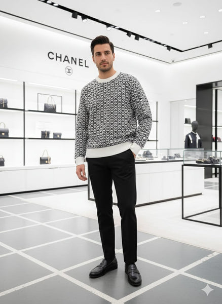 Chic Black & White Patterned Knit Sweater for Women