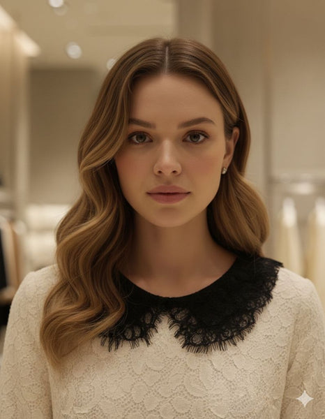 Trapeze Mini Dress With Frilled Collar in Floral Guipure