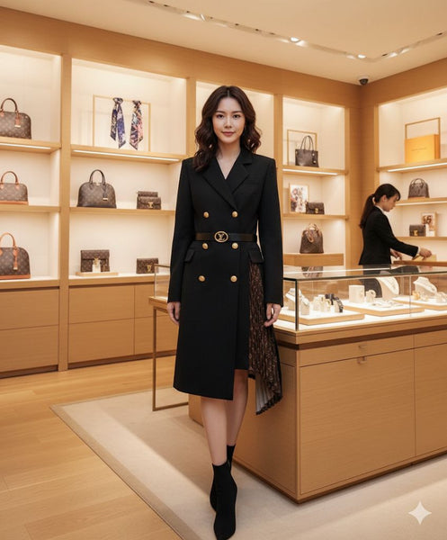 Luxury Pleated Color Block Black Belted Jacket One Piece