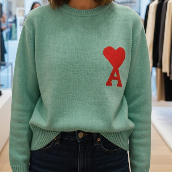 Mint Green Brand Heart Logo Sweater for a Fresh Casual Look