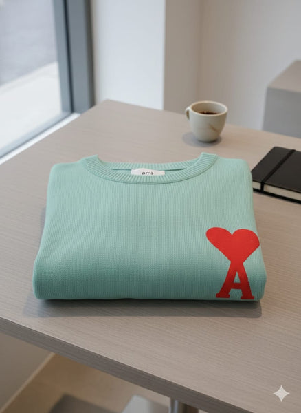 Mint Green Brand Heart Logo Sweater for a Fresh Casual Look