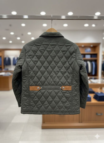 Stylish Quilted Olive & Brown Jacket for a Classic Outdoor Look