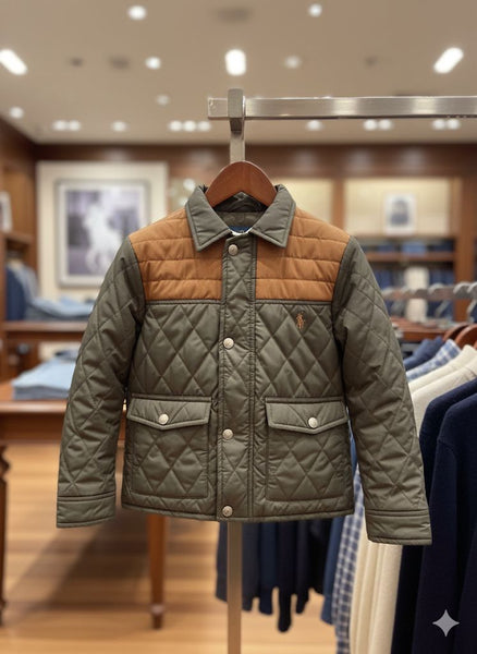 Stylish Quilted Olive & Brown Jacket for a Classic Outdoor Look
