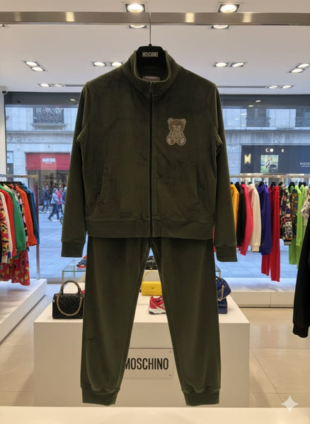 Moschino Olive Green Teddy Logo Tracksuit for Cozy Casual Style