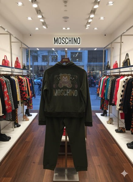 Moschino Olive Green Teddy Logo Tracksuit for Cozy Casual Style