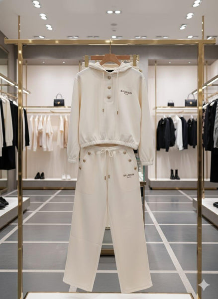 Elegant Cream Track Set with Gold Button Accents Premium Casual Wear