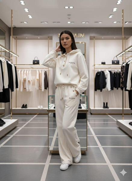 Elegant Cream Track Set with Gold Button Accents Premium Casual Wear