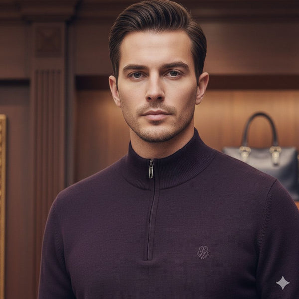 Premium Dark Purple Half-Zip Sweater for a Classy Winter Look