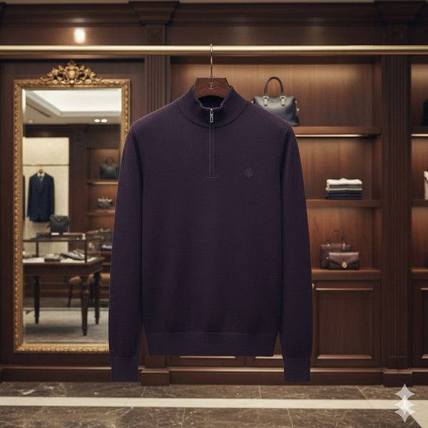 Premium Dark Purple Half-Zip Sweater for a Classy Winter Look