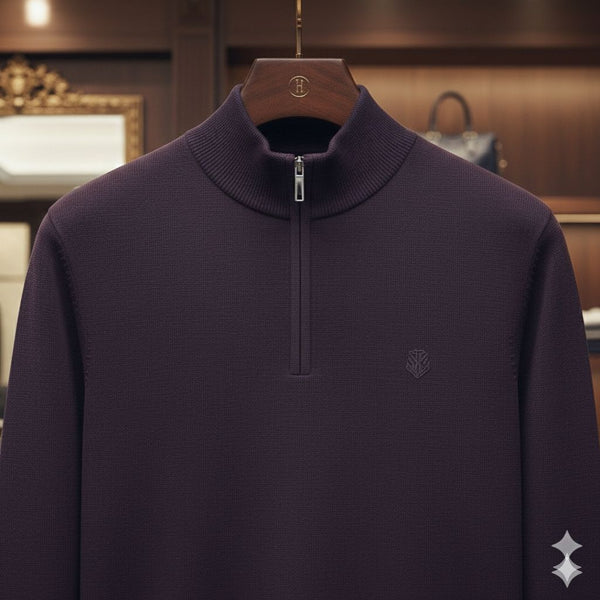 Premium Dark Purple Half-Zip Sweater for a Classy Winter Look