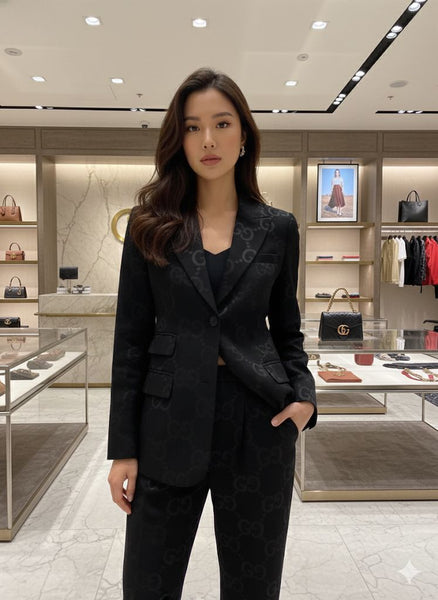 Luxury  Black Monogram Suit Set – Elegant Premium Women’s Formal Wear