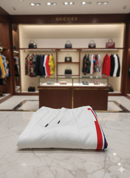 White Premium Track Pants with Red & Blue Side Stripes