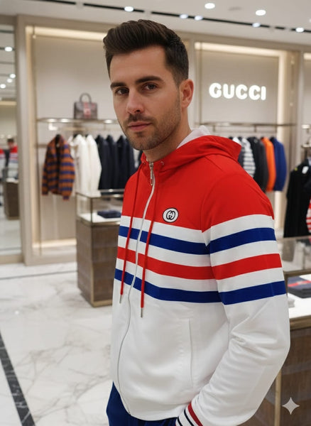 Red & White Striped Tiger Hoodie  Premium Designer Style