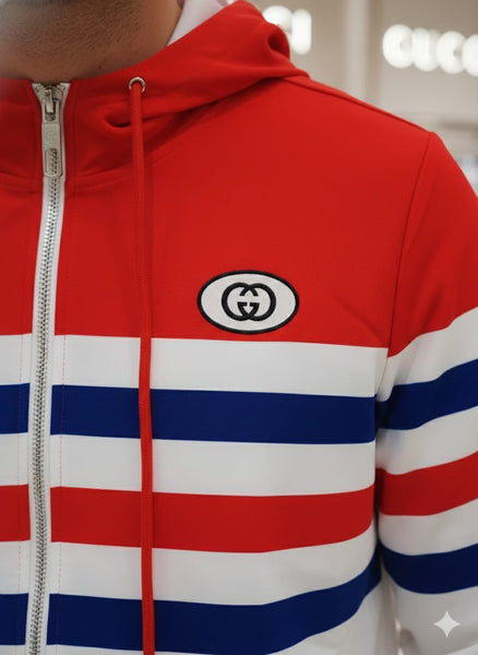 Red & White Striped Tiger Hoodie  Premium Designer Style