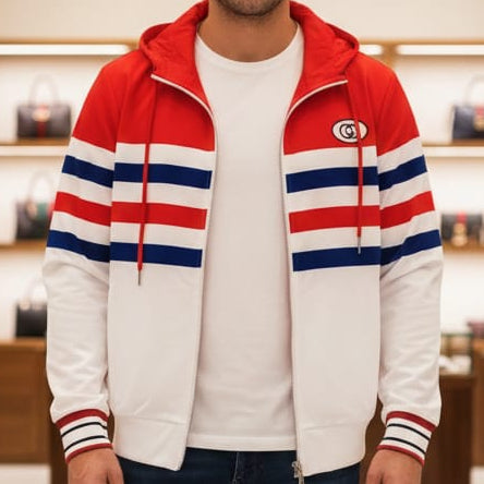 Red & White Striped Tiger Hoodie  Premium Designer Style