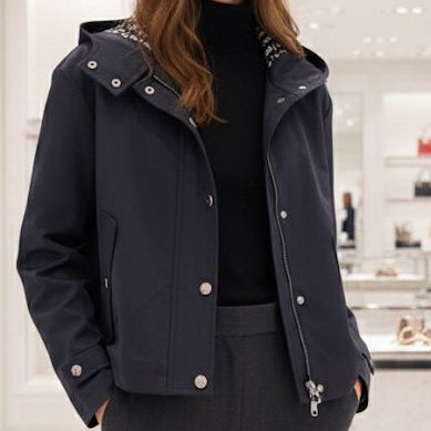 Premium  Navy Cropped Hooded Jacket