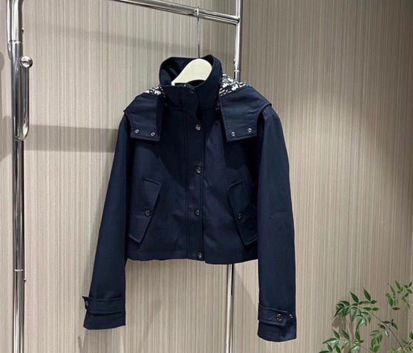 Premium  Navy Cropped Hooded Jacket