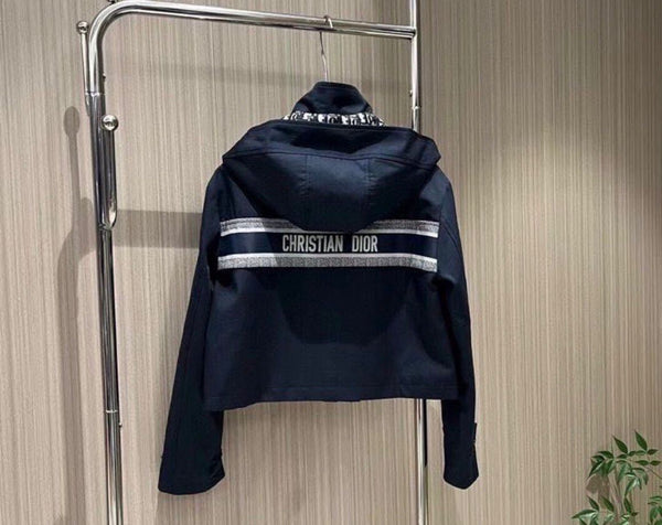Premium  Navy Cropped Hooded Jacket