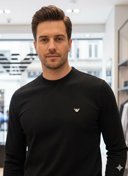 Elegant  Branded  Black  Classic Long-Sleeve Tee