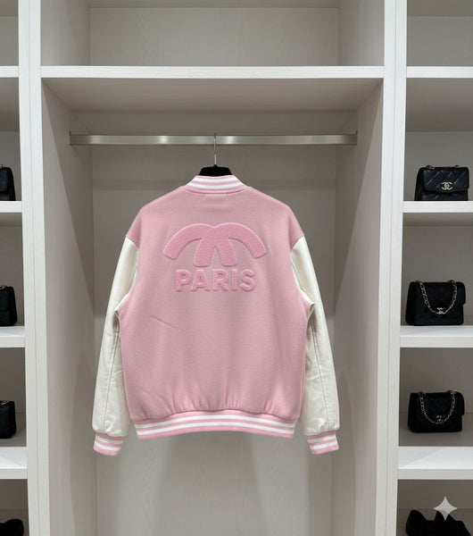 Pink & White Varsity Jacket Cute Letter Patch Design
