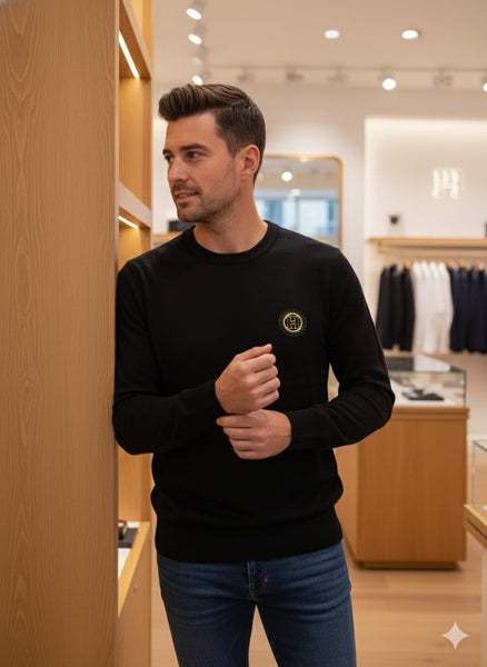 Premium Black Logo Patch Crewneck Sweatshirt