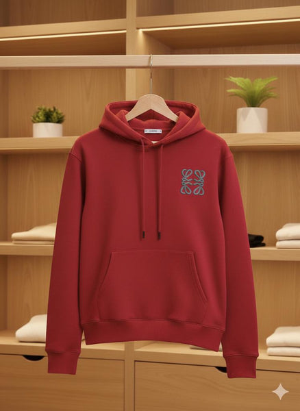 Premium Red Logo Embroidered Hoodie