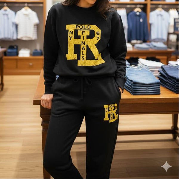 Black Premium Polo Logo Sweatshirt & Jogger Co-ord Set