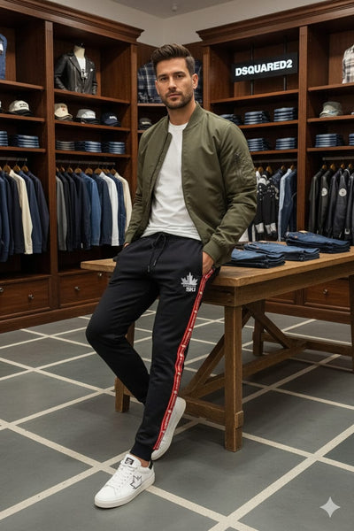 Black Sports Joggers with Red Side Stripes