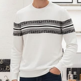 Exclusive Premium White Signature Stripe Knit Sweater