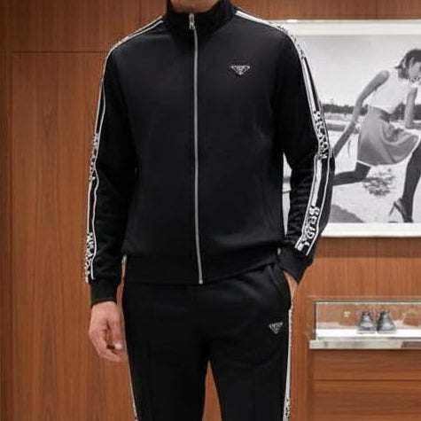 Men Latest Logo Printed Stripe Pattern Track-Set