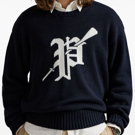 Premium Logo-Intarsia Crew-Neck Sweater