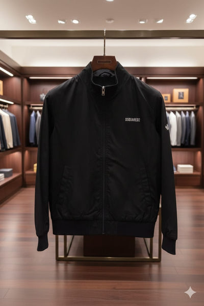 Black Lightweight Zip-Up Jacket with Minimal Logo