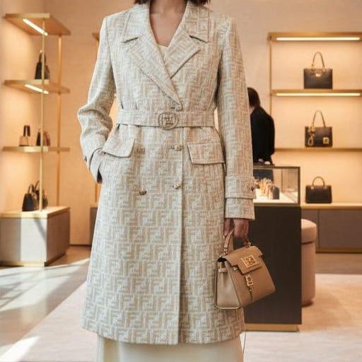 Luxury Beige Monogram Trench Coat