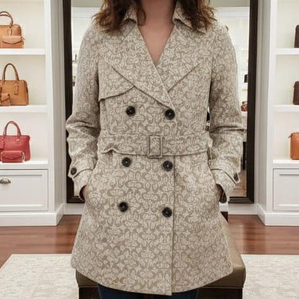 Elegant Beige Monogram Trench Coat – Timeless, Stylish & Premium