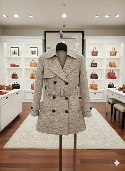 Elegant Beige Monogram Trench Coat – Timeless, Stylish & Premium