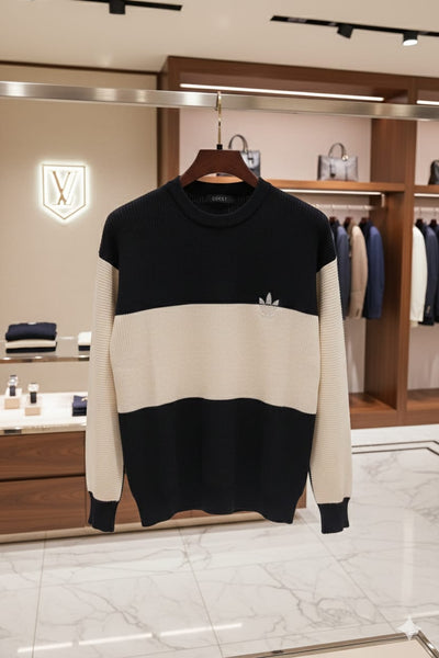 Premium Black & Cream Colorblock Knit Sweater