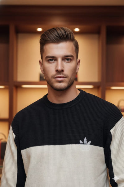 Premium Black & Cream Colorblock Knit Sweater