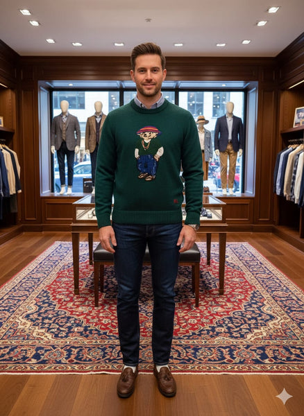 Embroidered Green Crew Neck Sweater Premium Winter Style